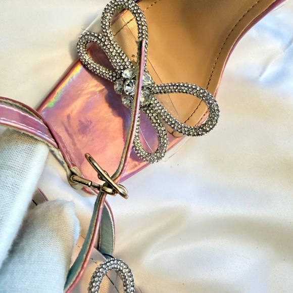 Iridescent Pink Bow Heels | Size 38 (US 7.5-8) - Picture 9 of 9